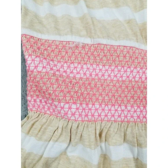 Lilly Pulitzer Dress Womens Large Tan White Striped Racerback‎ Smocked 26719 - Picture 9 of 14